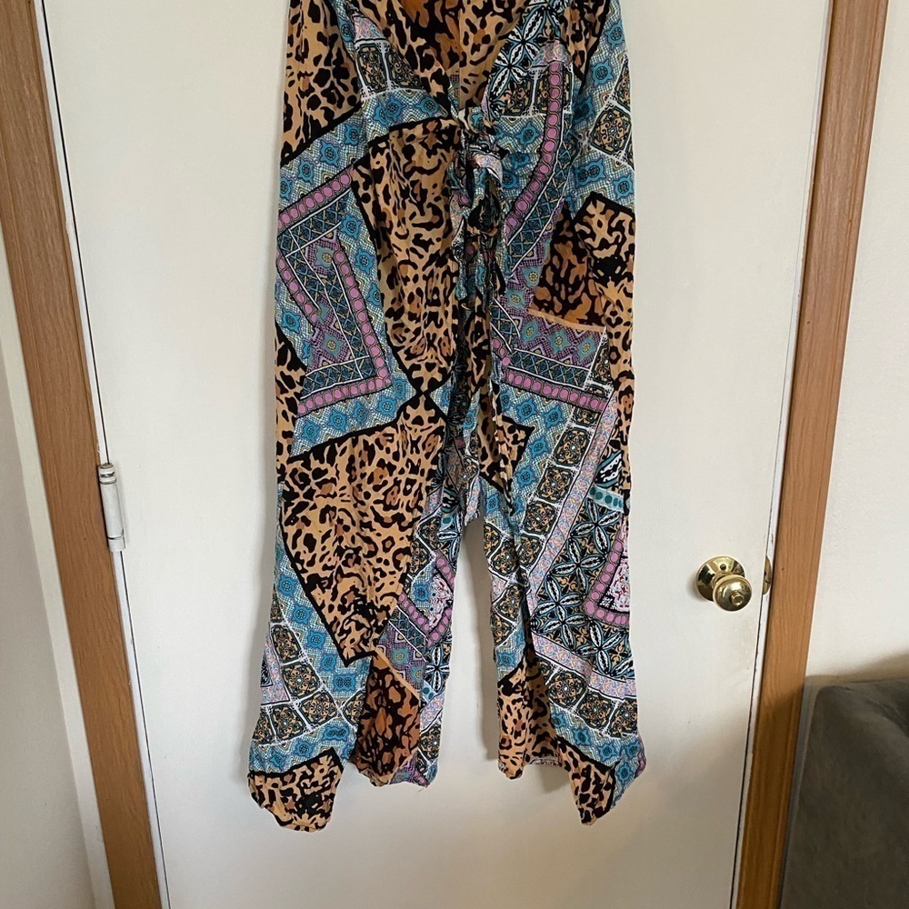 Lili sport 3x multi print lounge wide leg stretchy to pull on pants with wrap